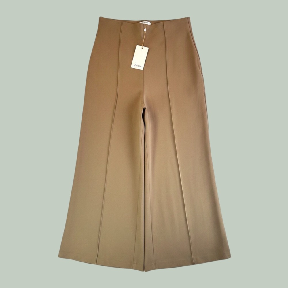 Quince Super Wide Leg L Tan Brown Ponte Minimalist Workwear High Waist